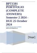 BPT1501 PORTFOLIO (COMPLETE ANSWERS) Semester 2 2024 - DUE 25 October 2024; 100% TRUSTED Complete, trusted solutions and explanations.. Ensure your success with us...