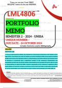 LML4806 PORTFOLIO MEMO - OCT./NOV.  2024 - SEMESTER 2 - UNISA - DUE DATE :- 24 OCTOBER 2024 - (DETAILED ANSWERS WITH FOOTNOTES AND BIBLIOGRAPHY - DISTINCTION GUARANTEED!) 