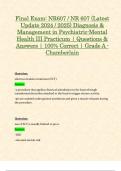 Final Exam: NR607 / NR 607 Diagnosis & Management in Psychiatric-Mental Health III Practicum Exam (Latest 2024 / 2025 Updates STUDY BUNDLE WITH COMPLETE SOLUTIONS) | 100% Correct | Grade A - Chamberlain