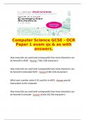   Computer Science GCSE - OCR Paper 1 exam qs & as with answers. 