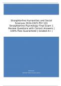 Straighterline Humanities and Social Sciences 2024-2025 PSY 101 Straighterline Psychology Final Exam 1 Review Questions with Correct Answers | 100% Pass Guaranteed | Graded A+ |