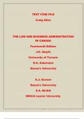 Test Bank For Law and Business Administration in Canada, The, 15th Edition by J E. Smyth, Dan Soberman, A J. Easson, Shelley McGill Chapter 1-32