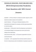 DECA Entrepreneurship Vocabulary Exam Questions with 100% Correct Answers