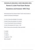 Romeo & Juliet Final Exam Review Questions and Answers 100% Pass