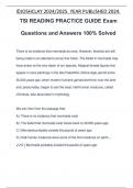 TSI READING PRACTICE GUIDE Exam Questions and Answers 100% Solved