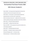 Vet Assistant Final Exam Practice Q&A 100% Solved | Graded A+