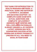  TEST BANK FOR INTRODUCTION TO HEALTH RESEARCH METHODS: A PRACTICAL GUIDE 3RD EDITION BY KATHRYN H. JACOBSEN 9781284197563 CHAPTER 1-42 COMPLETE GUIDE EXAM WITH ACTUAL QUESTIONS AND COMPLETE 100%CORRECT ANSWERS WITH VERIFIED AND WELL EXPLAINED RATIONALES 