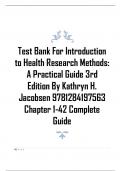 Test Bank For Introduction  to Health Research Methods:  A Practical Guide 3rd  Edition By Kathryn H.  Jacobsen 9781284197563  Chapter 1-42 Complete  Guide