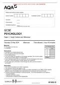 VERIFIED/AQA 2024 GCSE PSYCHOLOGY 8182/2 Paper 2 Social Context and Behaviour