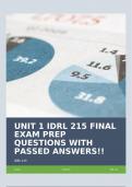 UNIT 1 IDRL 215 FINAL EXAM PREP QUESTIONS WITH PASSED ANSWERS!!