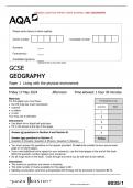 VERIFIED/AQA 2024 GCSE GEOGRAPHY 8035/1 Paper 1 Living with the physical environment MERGED QUESTION PAPER> MARK SCHEME> 100% GUARANTEE 