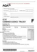 VERIFIED/AQA 2024 GCSE COMBINED SCIENCE 8464/B/1F: TRILOGY Foundation Tier  Biology Paper 1F MERGED QUESTION PAPER> MARK SCHEME>INSERT> 100% GUARANTEE 