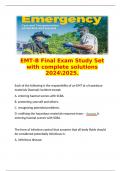   EMT-B Final Exam Study Set with complete solutions 20242025.  Each of the following is the responsiblity of an EMT at a hazardous-materials (hazmat) incident except: A. entering hazmat scenes with SCBA. B. protecting yourself and others. C. reco