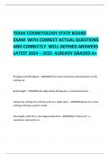 TEXAS COSMETOLOGY STATE BOARD EXAM  WITH CORRECT ACTUAL QUESTIONS AND CORRECTLY  WELL DEFINED ANSWERS LATEST 2024 – 2025  ALREADY GRADED A+ 