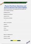 Physics Final Exam Questions and  Correct Answers the Latest Update