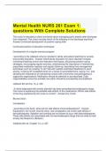 Mental Health NURS 261 Exam 1: questions With Complete Solutions