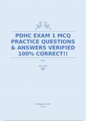 PDHC EXAM 1 MCQ PRACTICE QUESTIONS & ANSWERS VERIFIED 100% CORRECT!!