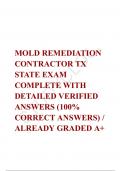 MOLD REMEDIATION CONTRACTOR TX STATE EXAM COMPLETE WITH DETAILED VERIFIED ANSWERS (100% CORRECT ANSWERS) / ALREADY GRADED A+