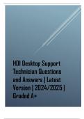 HDI Desktop Support Technician Questions and  Answers | Latest Version | 2024/2025 | Graded  A+