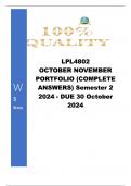 LPL4802 OCTOBER NOVEMBER PORTFOLIO (COMPLETE ANSWERS) Semester 2 2024 - DUE 30 October 2024 Course Law of Damages (LPL4802) ; 100% TRUSTED Complete, trusted solutions and explanations.