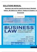 Solutions Manual for Business Law and the Legal Environment, Standard Edition 9th Edition by Beatty; Samuelson and Abril, All 1-44 Chapters Covered ,Latest Edition, ISBN: 9780357633366