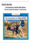 Test Bank for An Invitation to Health 20th Edition by Tunks All 1-20 Chapters Covered ,Latest Edition, ISBN:9780357728345