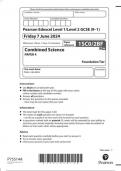 EDEXCEL GCSE  combined science 1sc0-2bf paper 4: biology 2 foundation tier  question-paper june 2024