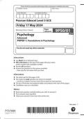 Pearson Edexcel A Level Psychology Paper 1 (9pso-01)June 2024 Question paper- Foundations of Psychology