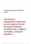 TENNESSEE F ENDORSEMENT DRIVERS EXAM COMPLETE WITH DETAILED VERIFIED ANSWERS (100% CORRECT ANSWERS) / ALREADY GRADED A+