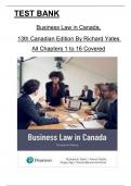 Test Bank for Business Law in Canada, 13th Canadian Edition by Richard Yates All 1-16 Chapters Covered ,Latest Edition, ISBN:9780137641772