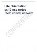 Life Orientation:  gr.10 nsc notes -With correct answers