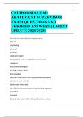 CALIFORNIA LEAD ABATEMENT SUPERVISOR EXAM QUESTIONS AND VERIFIED ANSWERS (LATEST UPDATE 2024/2025)