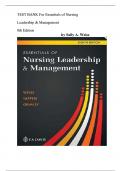 Test Bank For Essentials of Nursing Leadership and Management 8th Edition by (Weiss/ Tappen/ Grimley, 2024) ISBN: 9781719649964, All 16 Chapters Covered, Verified Latest Edition