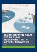 IC&RC WRITTEN EXAM 2024/25 |141 QUESTIONS | WITH ACTUAL ANSWERS!!