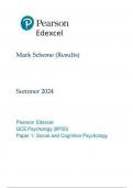 EDEXCEL   psychology 8ps0-01 paper 1: social and cognitive psychology  mark scheme june 2024