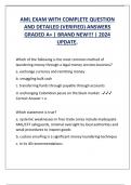 AML EXAM WITH COMPLETE QUESTION  AND DETAILED (VERIFIED) ANSWERS  GRADED A+ | BRAND NEW!!! | 2024  UPDATE.