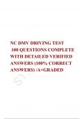 NC DMV DRIVING TEST  100 QUESTIONS COMPLETE WITH DETAILED VERIFIED ANSWERS (100% CORRECT ANSWERS) /A+GRADED