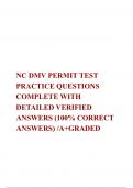 NC DMV PERMIT TEST PRACTICE QUESTIONS COMPLETE WITH DETAILED VERIFIED ANSWERS (100% CORRECT ANSWERS) /A+GRADED