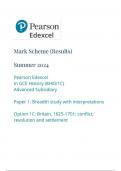 EDEXCEL    history 8hi0-1c advanced subsidiary paper 1 breadth study with interpretations option 1c britain, 1625-1701 conflict, revolution and settlement mark scheme june 2024