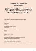 TRAA Towing and Recovery Association of America National Driver Certification. Exam Questions And Answers 100% Pas