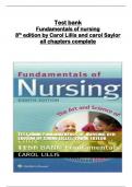 Test bank for Fundamentals of nursing 8th edition by Carol Lillis and carol Saylor all chapters complete, ISBN:9781451185614