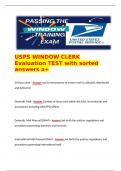   USPS WINDOW CLERK Evaluation TEST with sorted answers a+  24-hour clock - Answer end to end process to ensure mail is collected, distributed and delivered  Domestic Mail - Answer Consists of items sent within the USA, its territories and possessions inc