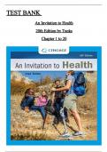 Test Bank for An Invitation to Health 20th Edition by Tunks, All Chapters 1 to 20 complete Verified editon ISBN:9780357728345