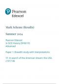 EDEXCEL    history 9hi0-1f advanced paper 1 breadth study with interpretations 1f in search of the american dream the usa, c1917-96 mark scheme june 2024