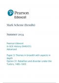 EDEXCEL    history 9hi0-31 advanced paper 3 themes in breadth with aspects in depth option 31 rebellion and disorder under the tudors, 1485–1603 mark scheme june 2024