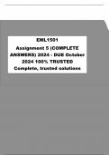 EML1501 Assignment 5 (COMPLETE ANSWERS) 2024 - DUE October 2024; 100% TRUSTED Complete, trusted solutions and explanations.