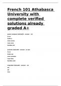 French 101 Athabasca University with complete verified solutions already graded A+