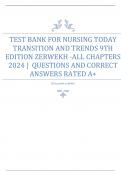 TEST BANK FOR NURSING TODAY  TRANSITION AND TRENDS 9TH  EDITION ZERWEKH -ALL CHAPTERS  2024 | QUESTIONS AND CORRECT  ANSWERS RATED A+