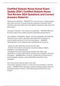 Certified Dialysis Nurse Actual Exam  Update 2024 | Certified Dialysis Nurse  Test Review 2024 Questions and Correct  Answers Rated A+