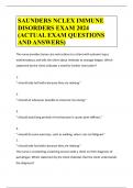 SAUNDERS NCLEX IMMUNE DISORDERS EXAM 2024 (ACTUAL EXAM QUESTIONS AND ANSWERS)